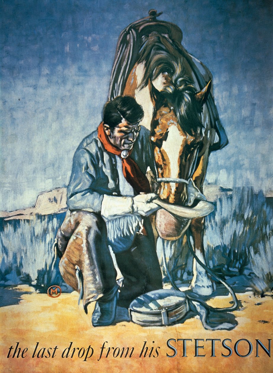 Den sista droppen från hans Stetson (färg litho) av School American