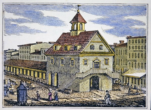 The Old Court House of Philadelphia (färg litho) av School American