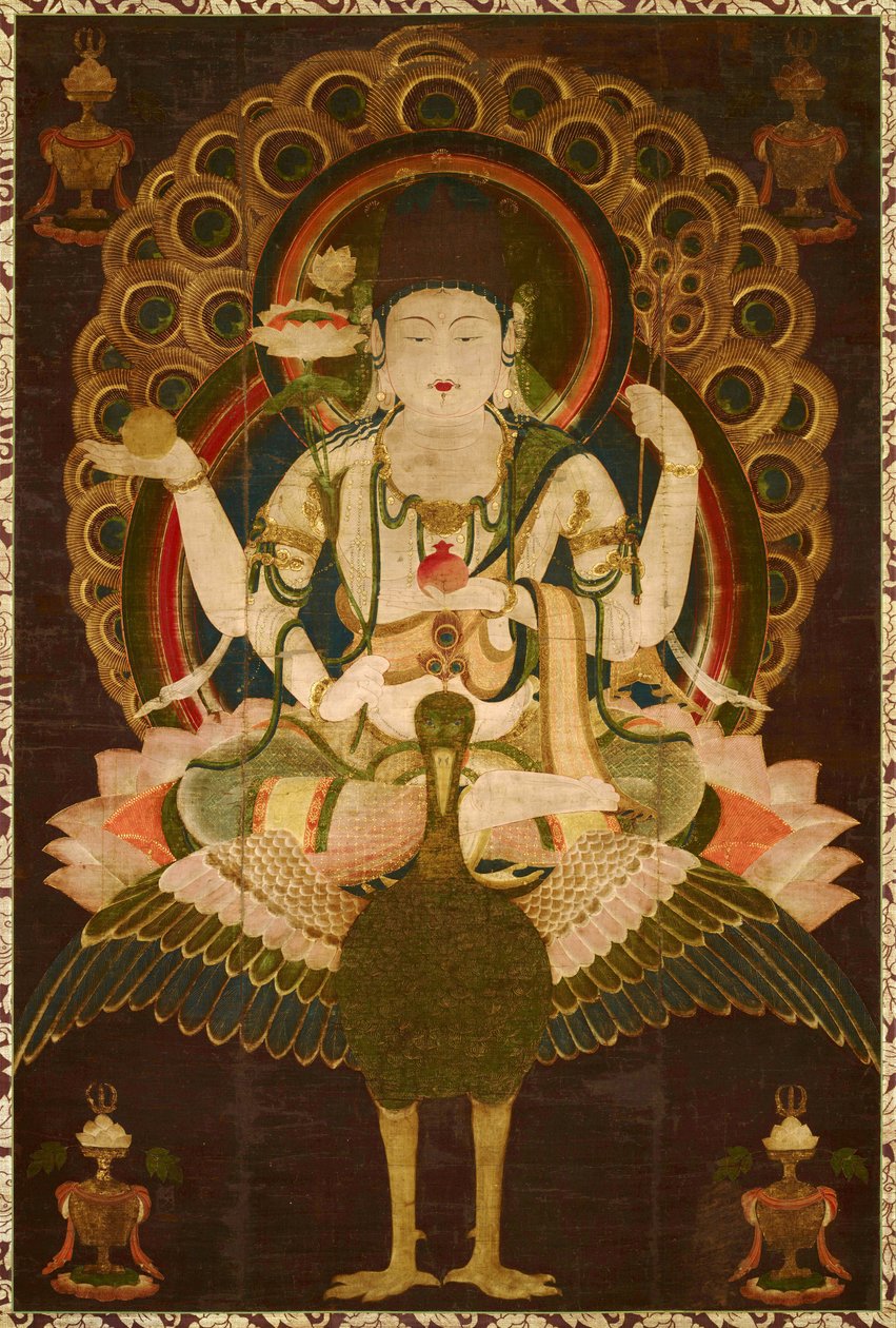 Buddhism: ""Mahamayuri"" Rulla från 1100-talet, målning på siden - Storlek 147,9x98,9 cm Japan Tokyo National Museum av School Asian