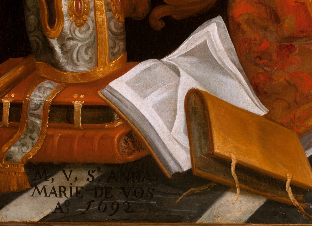Saint Augustine i tillbedjan av den heliga Maria av School Belgian