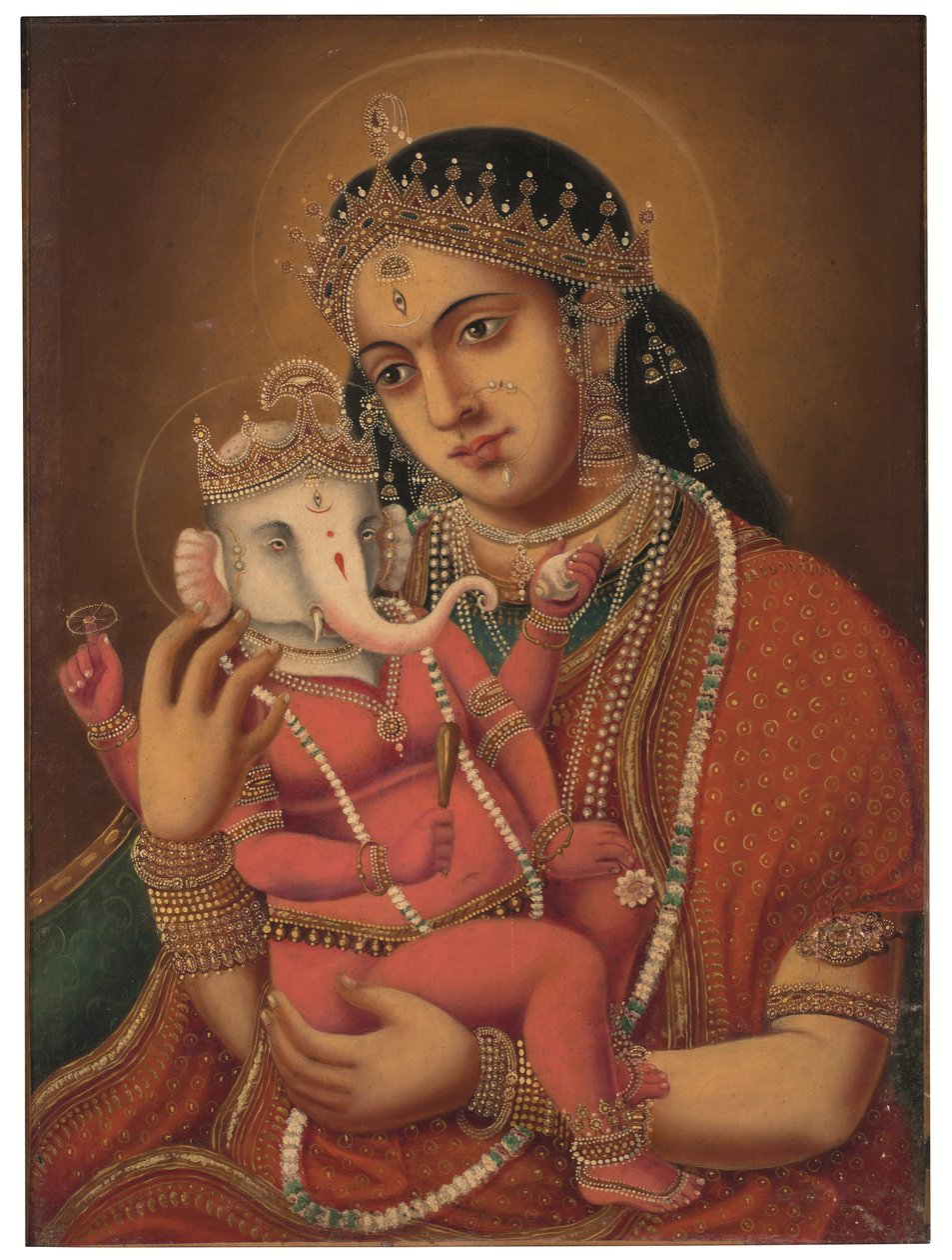 Utan titel (Ganesh Janani), ca. sent 1800-tal (olja på duk) av School Bengali