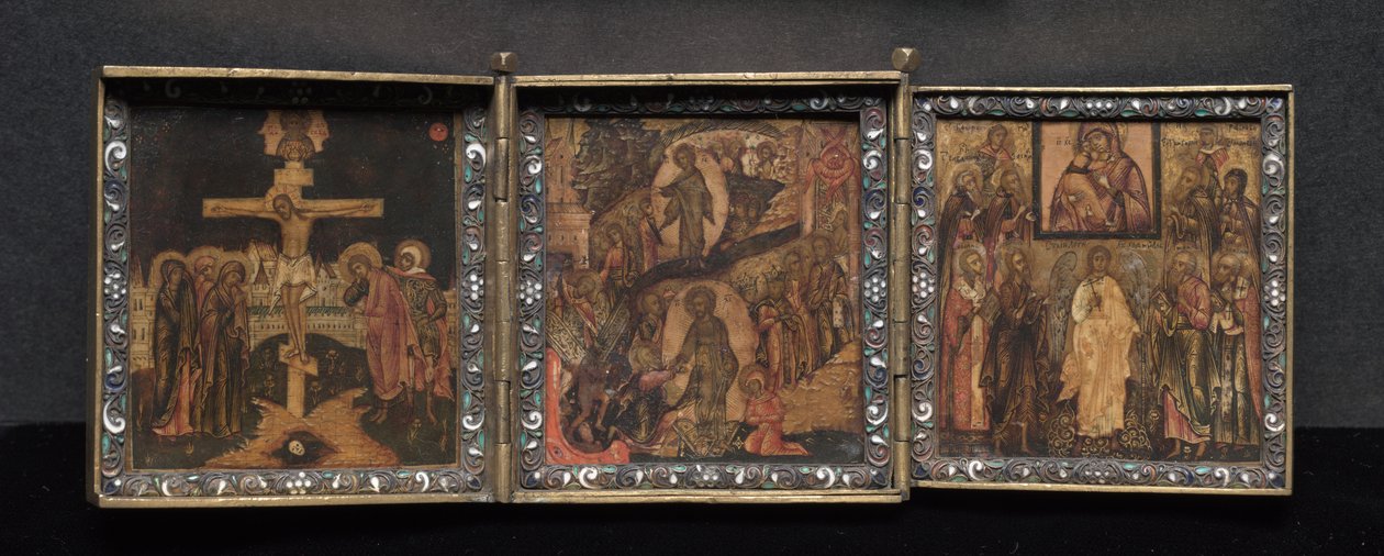 Bärbar triptykikon: Uppståndelsen och Anastasis av School Byzantine