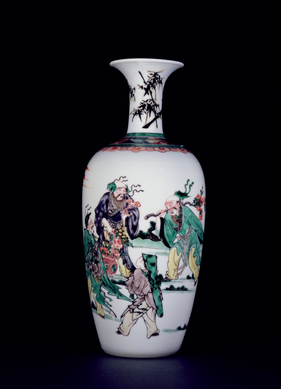 En kinesisk vas av porslin dekorerad med famille verte-emalj (porslin) av School Chinese