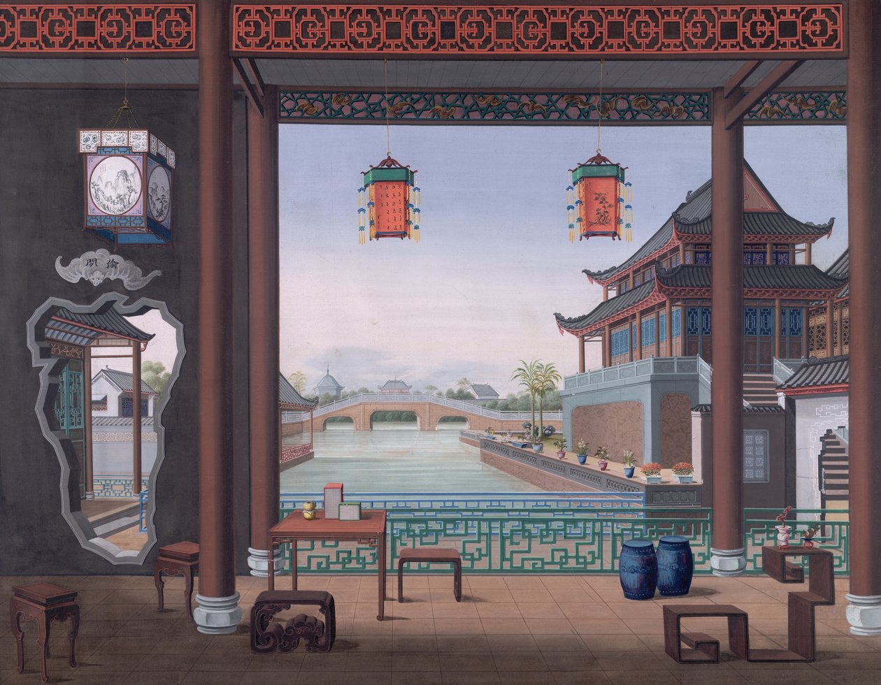 Lägg till. Eller. 2194 Ritning av interiören av en kinesisk tjänstemans hus av School Chinese
