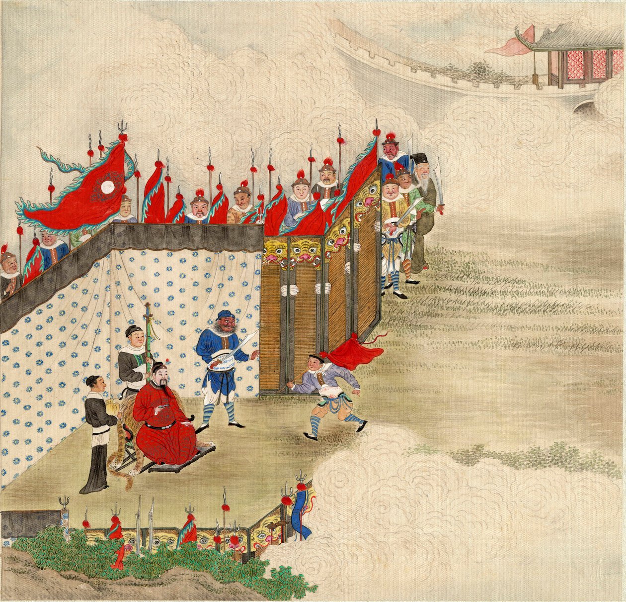 Kinesisk konst: en kinesisk prins som tar emot en budbärare Tempera på siden från den kinesiska skolan omkring 1820 Dim 24,6 x 23,7 cm Privat samling av School Chinese
