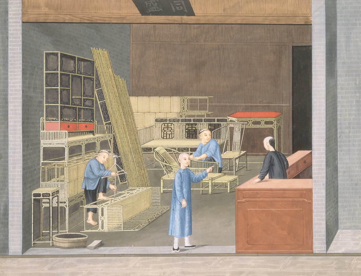 Bamboo Furniture Shop (gouache och akvarell på papper) av School Chinese