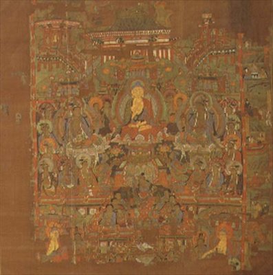 Ch.1.iii.02 Paradise of Bhaisajyaguru, 800-900-talet, Tunhuang (tygfärg på siden) av School Chinese