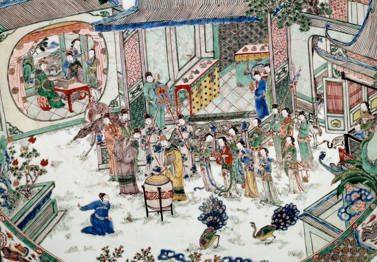 Kinesisk konst: traditionell fest med konsert. Målning på porslin. 1700-talet. Paris, Guimet-museet, Nationalmuseet för asiatisk konst av School Chinese