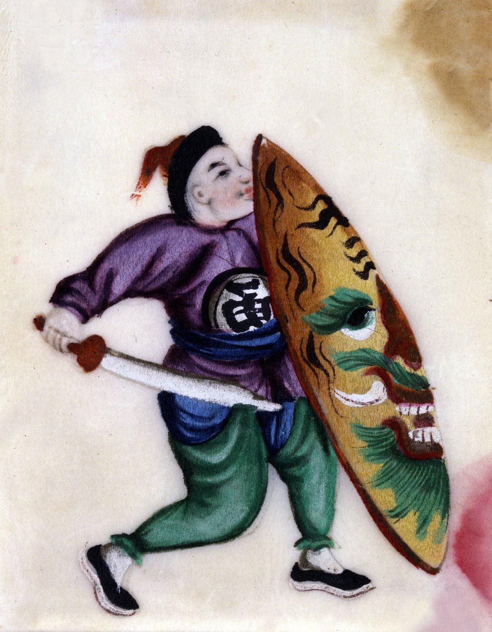 Kinesisk soldat med svärd och sköld. av School Chinese