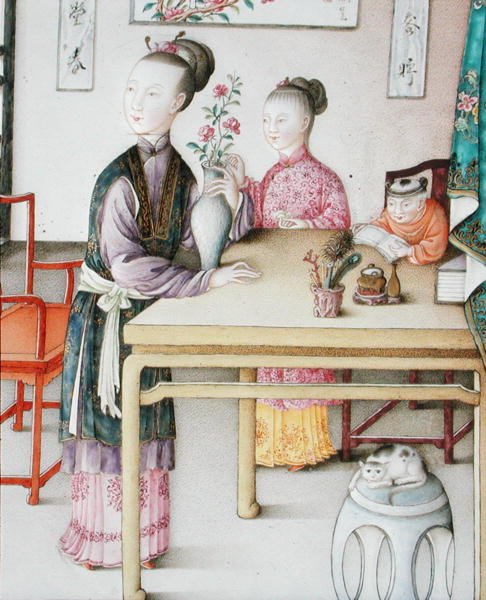 Detalj från den kejserliga kantonpanelen, Qianlong-period av School Chinese