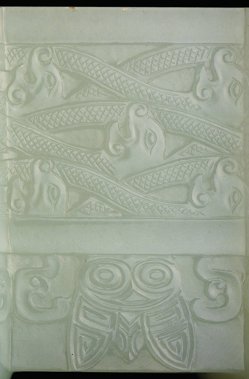 Detalj av ett arkaistiskt kärl och omslag, Tulu, Qianlong Period (1736-95) (blek celadon jade) (se även 619015) av School Chinese