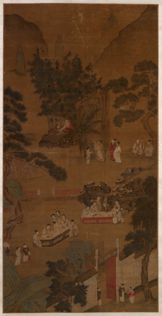 Elegant Gathering in the Western Garden, c.1600 (bläck & färg på siden) av School Chinese
