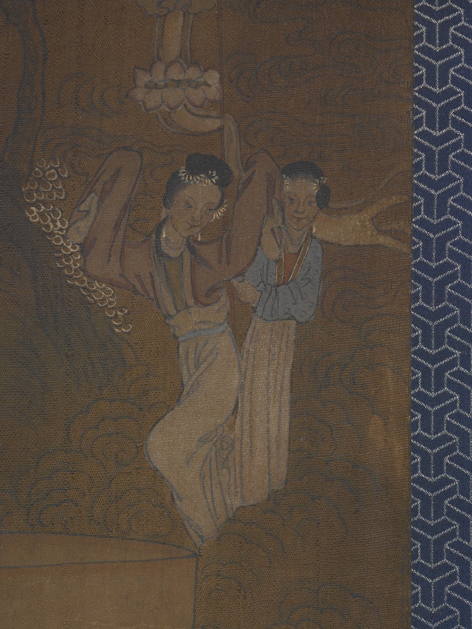 Fem kvinnor i en procession (bläck och färg på siden) av School Chinese
