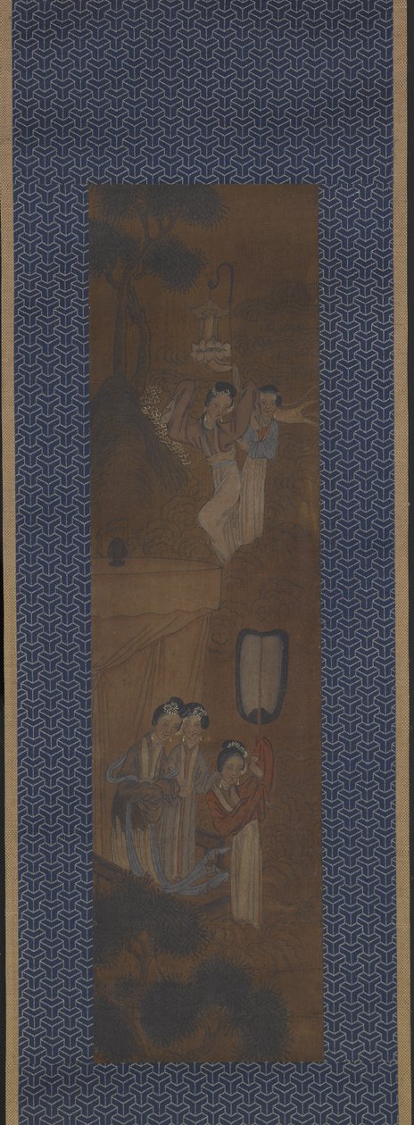 Fem kvinnor i procession (bläck och färg på siden) av School Chinese