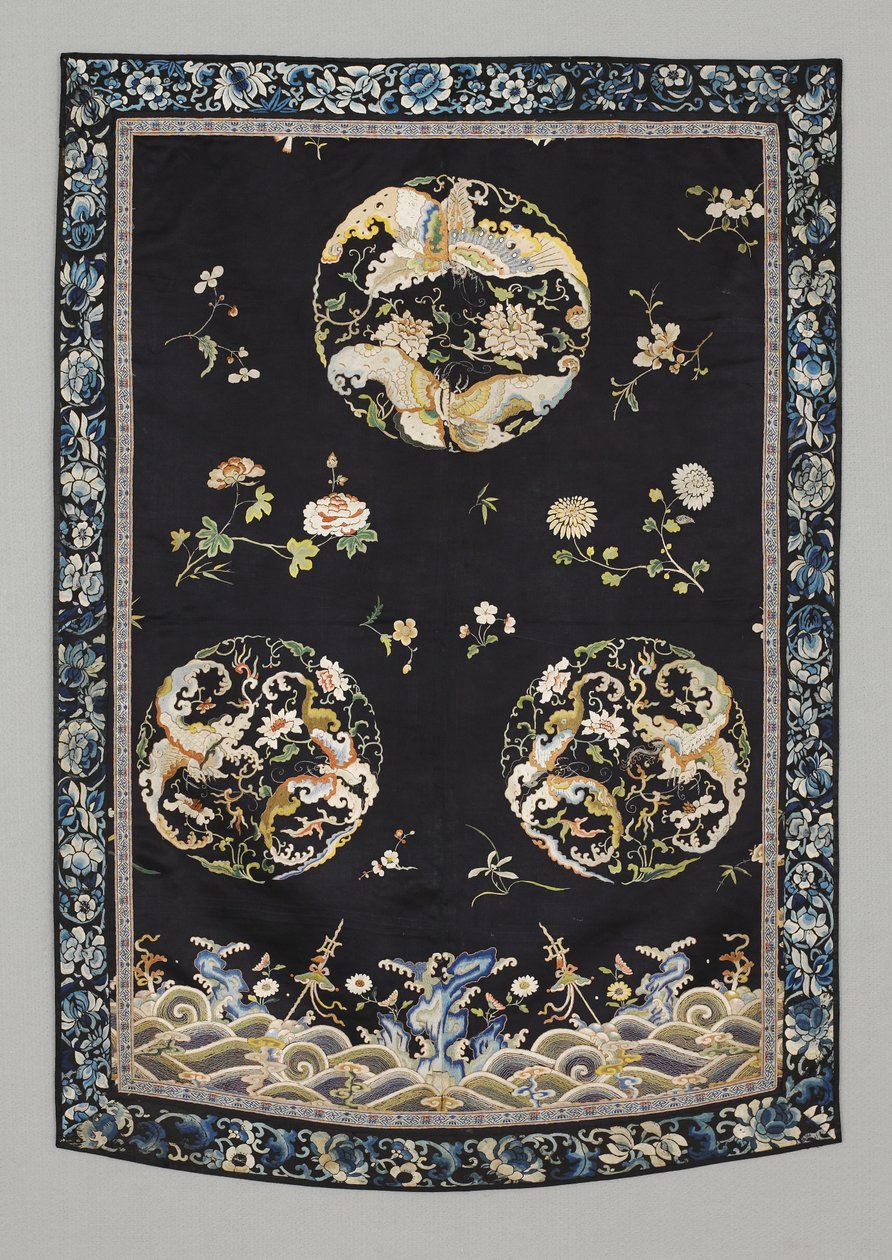 Hängande, ca 1750-1800 (Siden med broderi (satinsöm), naturlig och syntetiska färgämnen) av School Chinese