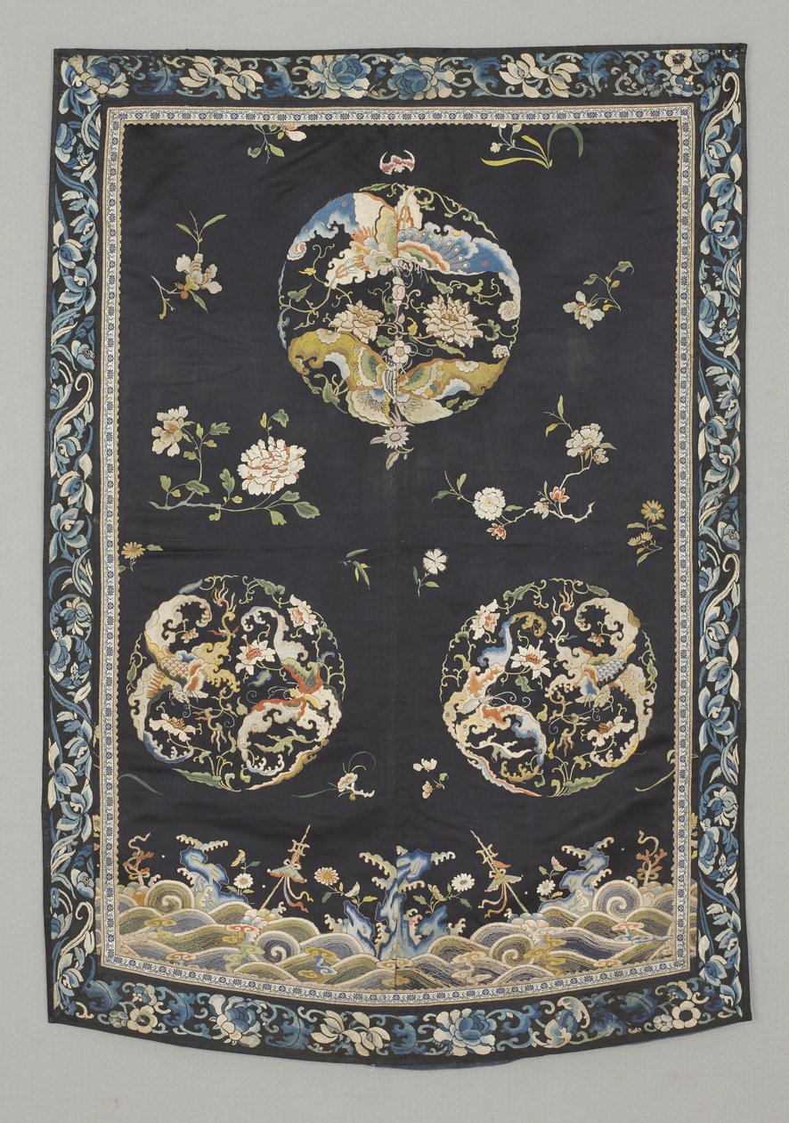 Hängande, ca 1750-1800 (Siden med broderi (satinsöm), naturlig och syntetiska färgämnen) av School Chinese