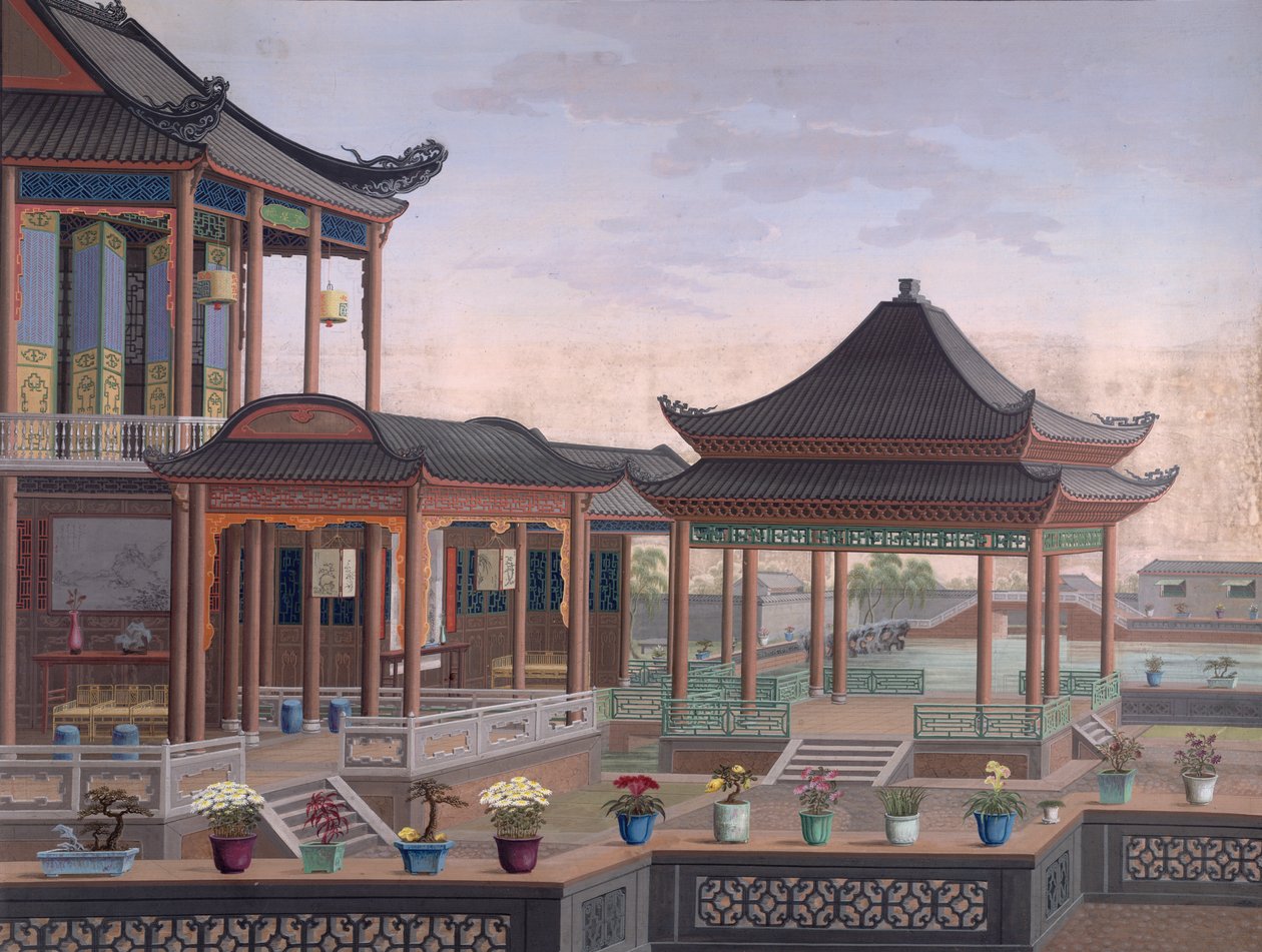 House of a Chinese Official, c.1800-05 (ogenomskinlig akvarell på papper) av School Chinese