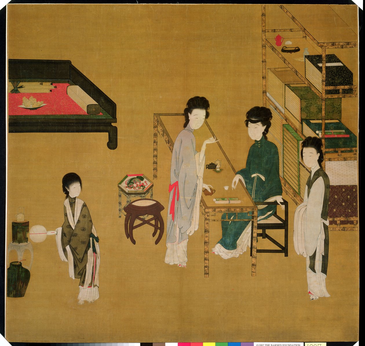 Interiörscen, sent 1700- eller 1800-tal (kinesiskt svart bläck & hårt applicerade pigment på siden) av School Chinese