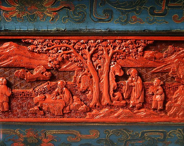 Jardiniere, Qianlong period (1736-95) (lackerat trä) (detalj av 272175) av School Chinese