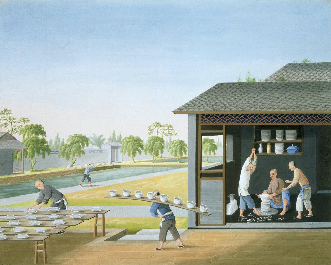 Porslinstillverkning, Kina, ca 1820 (gouache på papper) av School Chinese