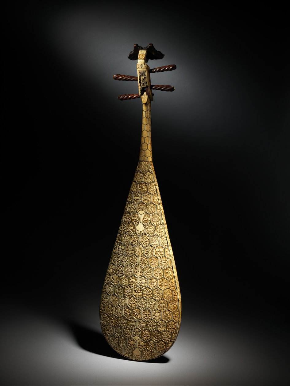 Pipa, ca 1600 (trä, elfenben, ben, siden) av School Chinese