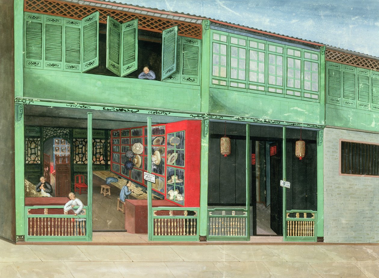 Skräddarbutiken Polly China st. new - nära spanska Hong... Lamqua målarverkstad, ca 1830 (gouache på papper) av School Chinese