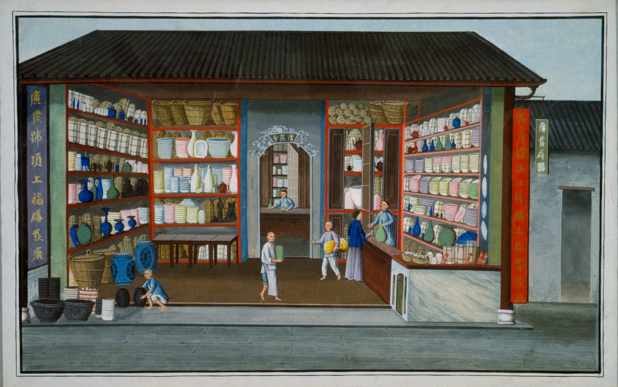 Porcelain Shop (gouache och akvarell på papper) av School Chinese