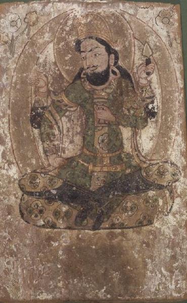Roustem, sidenets gud, kinesiska Turkestan, 600-700-talet f.Kr. (målning på träpanel) av School Chinese