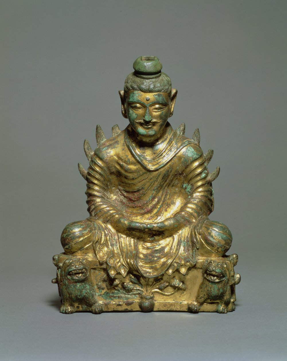 Sittande Buddha med flammande axlar, kinesiska sexdynastiernas period, norra Wei-dynastin, 3-500-talet (förgylld brons) av School Chinese