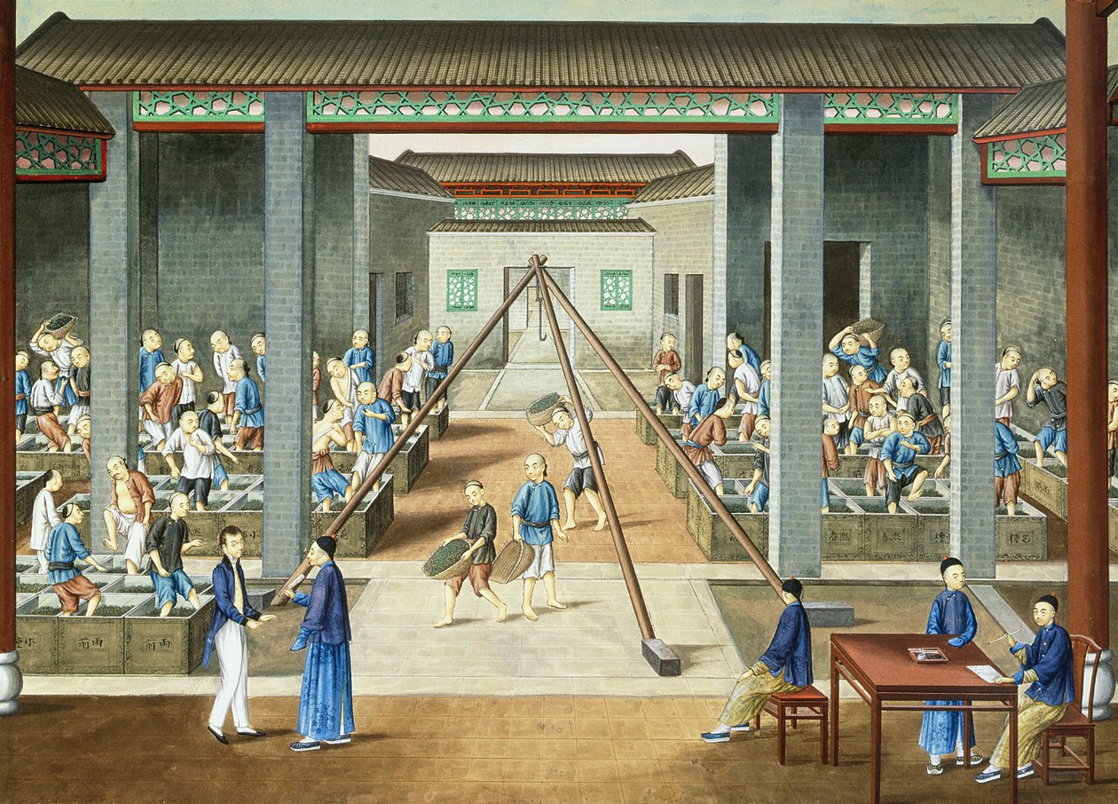 Tekultur: vägning och inköp av te (gouache på papper) av School Chinese