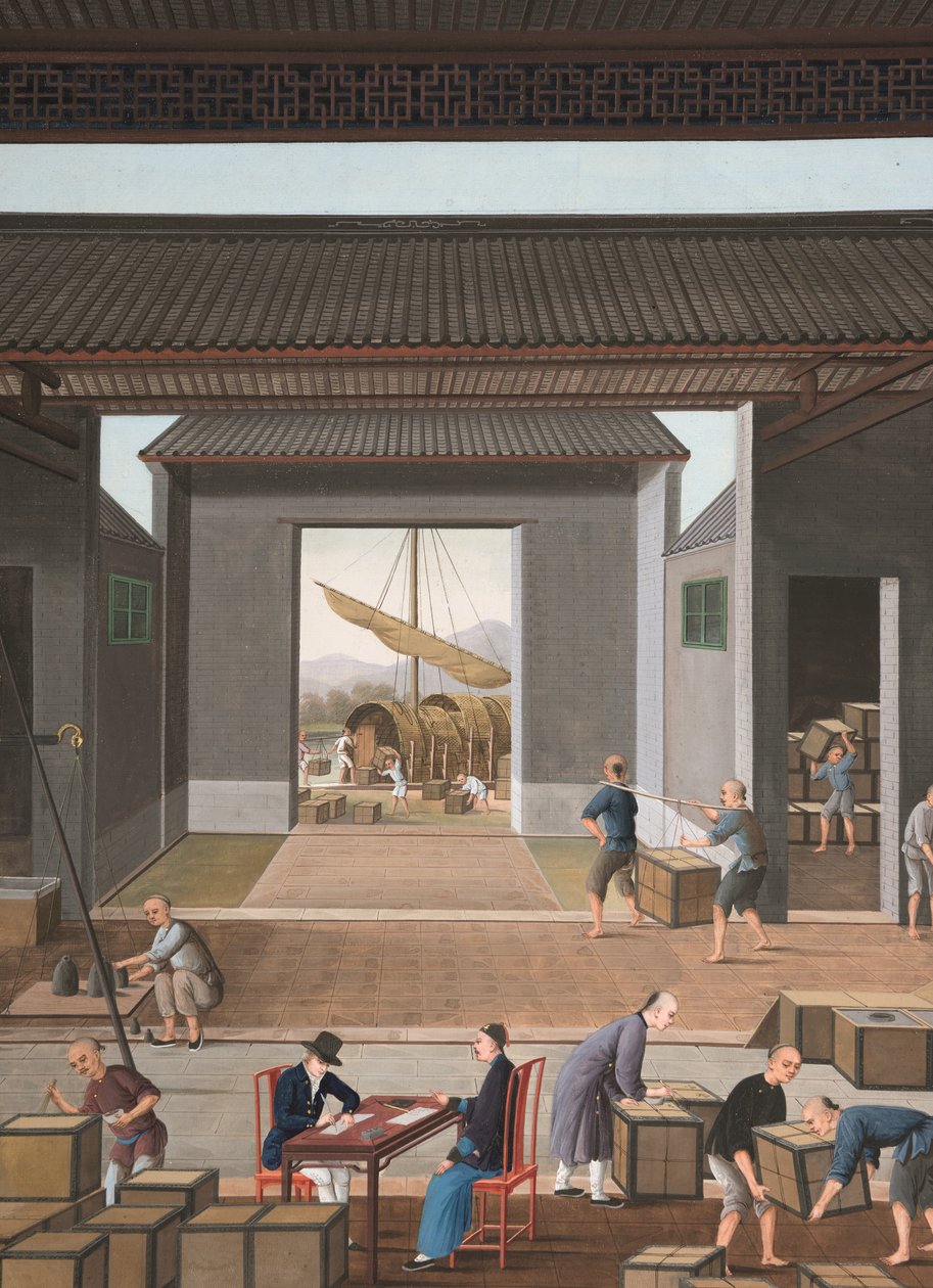 Teproduktion, ca 1820 (kroppsfärg och guldfärg på siden, nedlagd på papper) av School Chinese