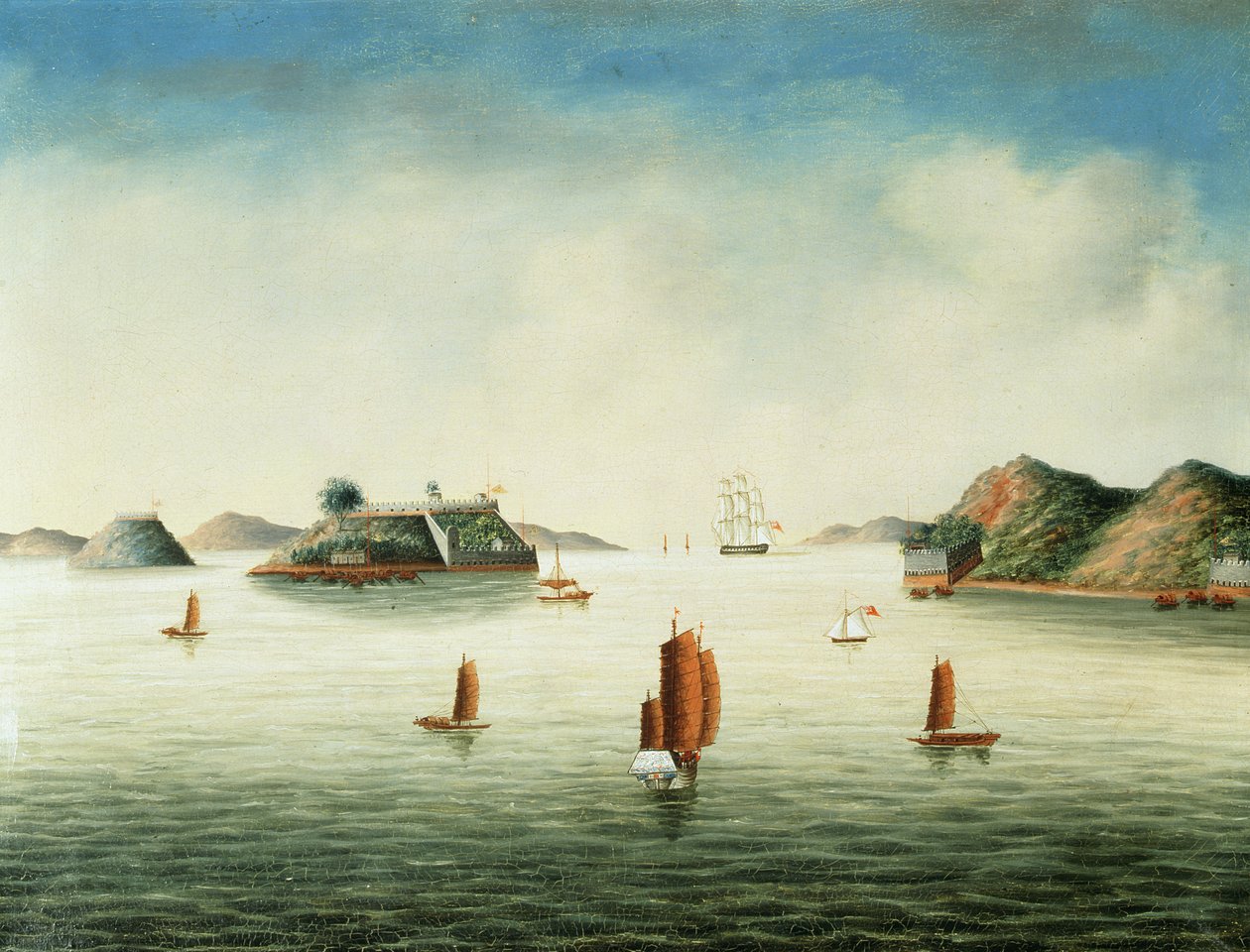 Vy över Canton-området, ca 1850 (olja på duk) av School Chinese