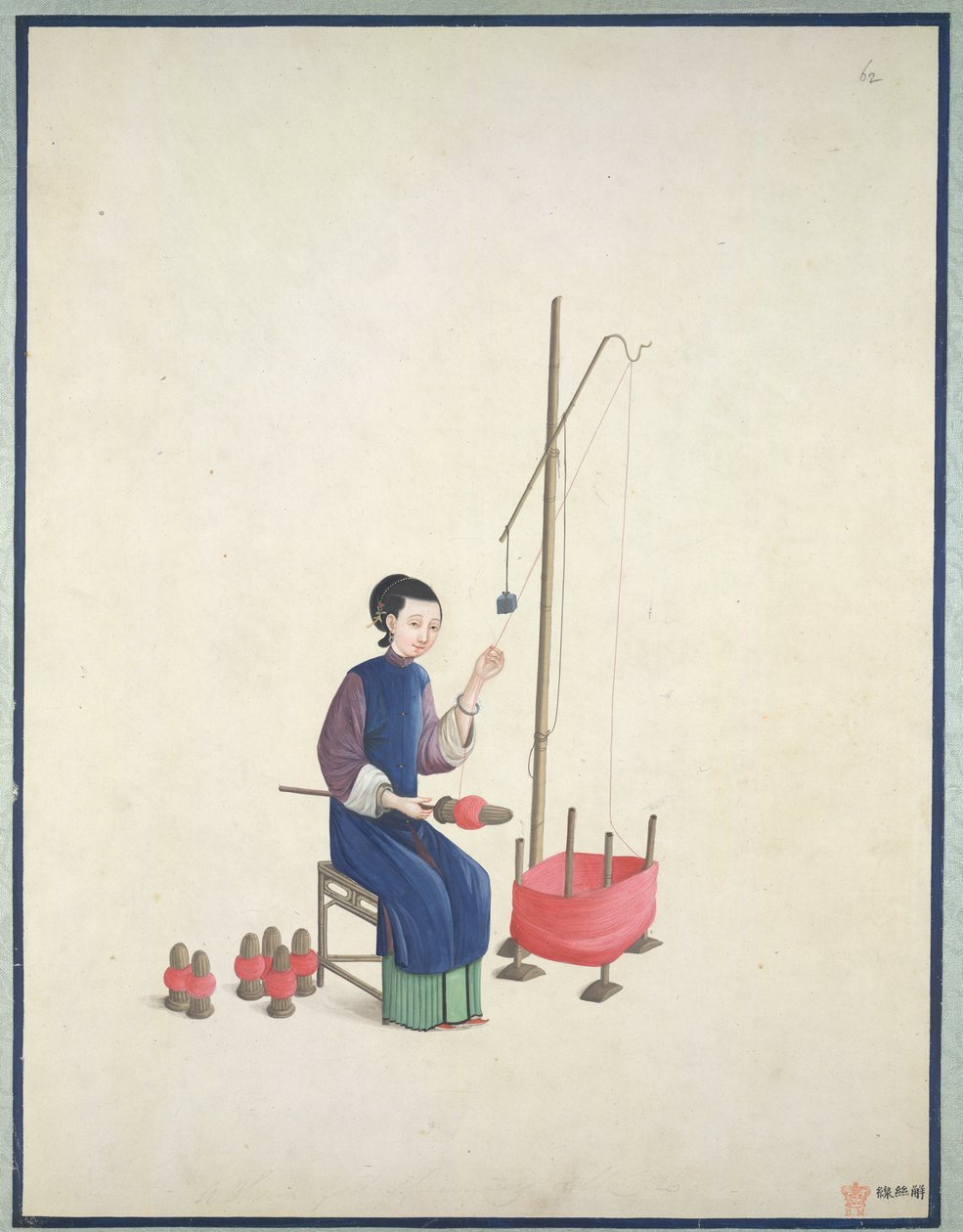 Vävning av siden, ca 1800 (akvarell på papper) av School Chinese