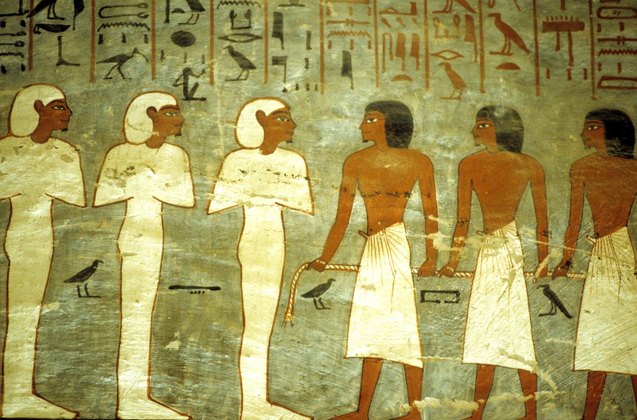 Forntida Egypten, Målning, Rameses I:s grav, Tre mumieformade gudar, tre gudar som bogserar solbarken av School Egyptian