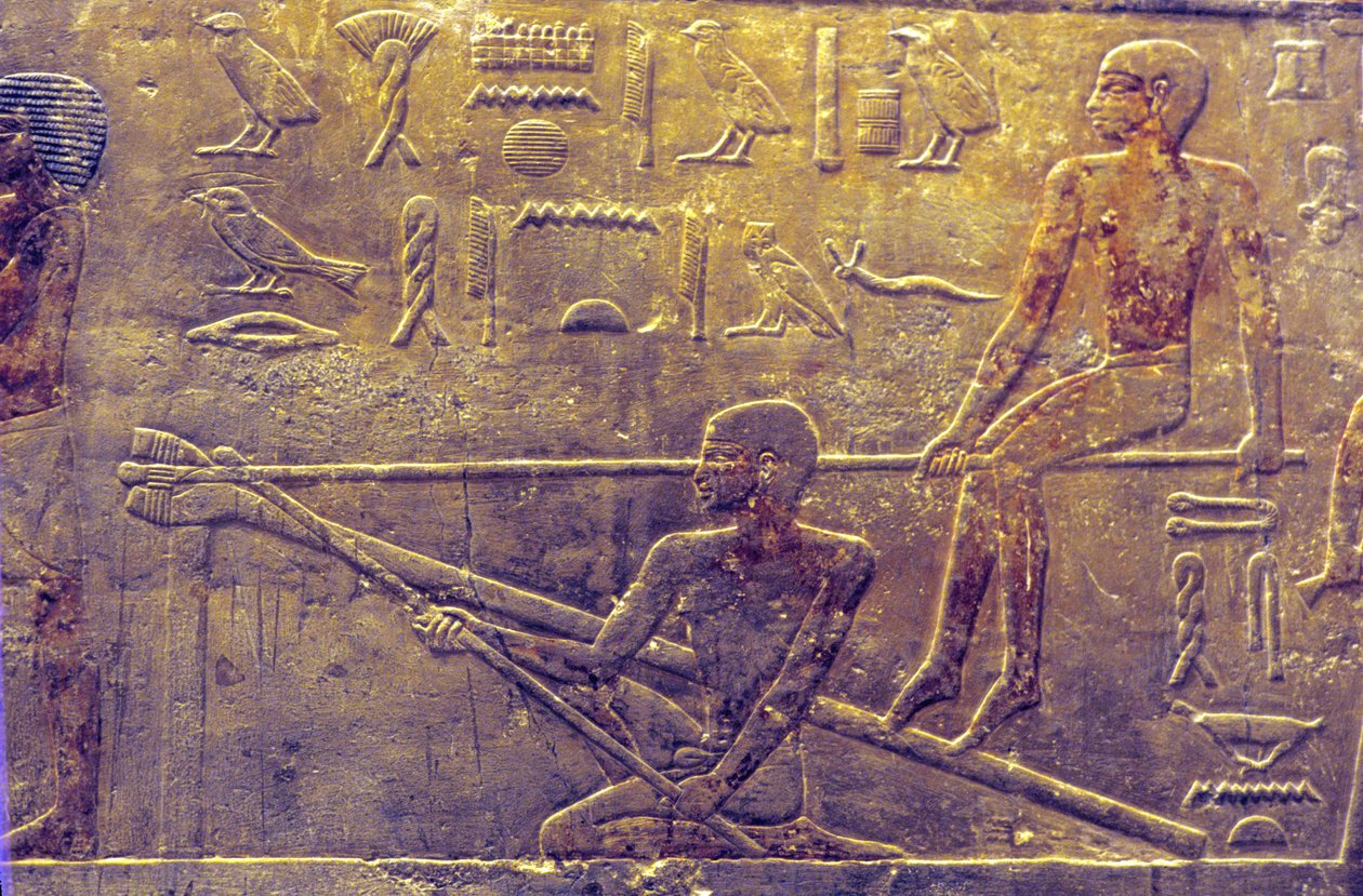 Forntida Egypten, Väggristning/-målning, Mastaba/Tomb of Ti, Saqqara, 5:e dynastin, Skeppsbyggnad (foto) av School Egyptian