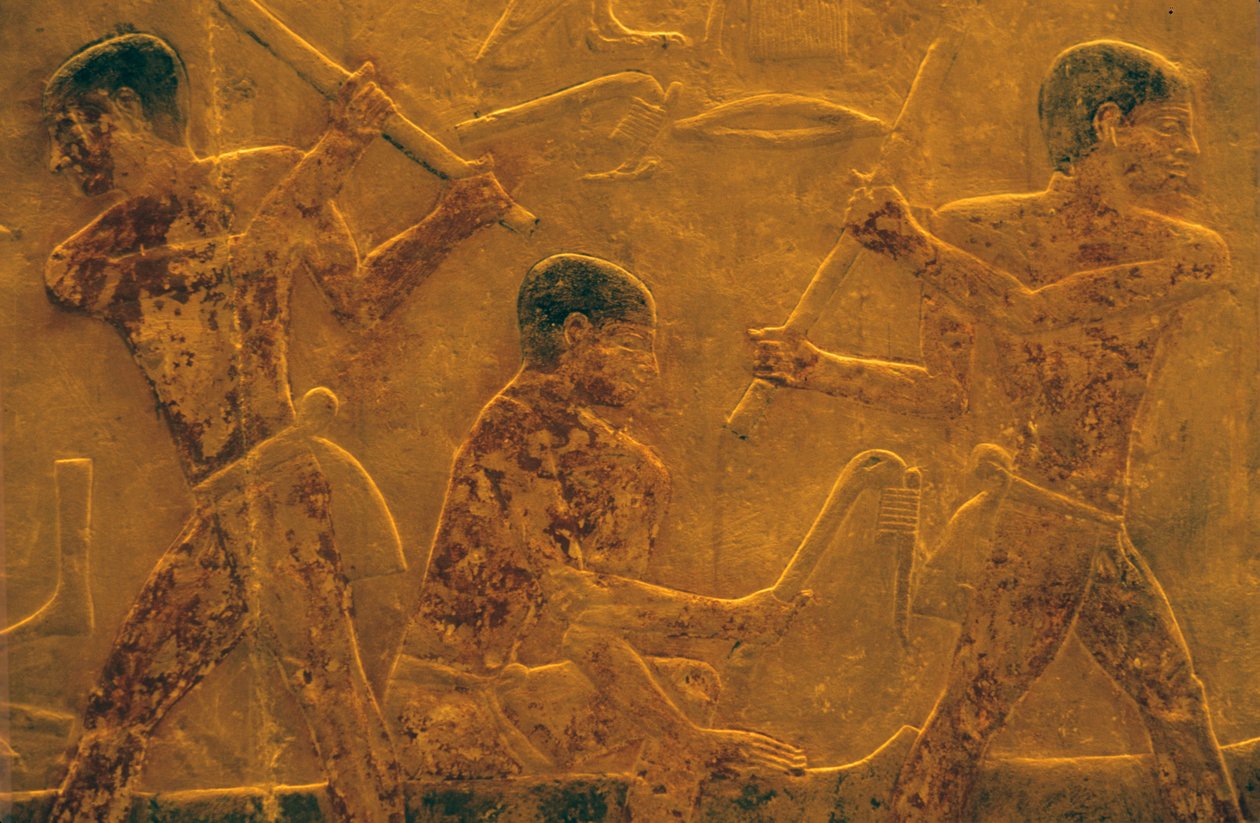 Forntida Egypten, Väggristning/-målning, Mastaba/Tomb of Ti, Saqqara, 5:e dynastin, Skeppsbyggnad (foto) av School Egyptian