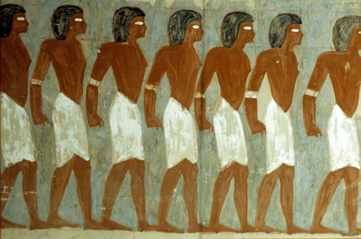 Forntida Egypten, Väggmålning, Fångar i fångenskap, Målning ofullbordad, Horemhebs grav av School Egyptian
