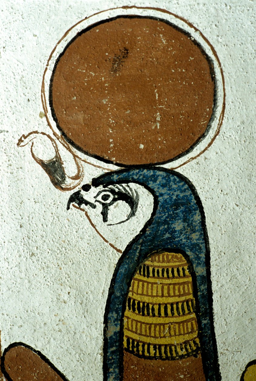 Forntida Egypten, Väggmålning, Horus, solgud, solsymbol, Sennedjems grav, Thebe, Deir el Medina av School Egyptian