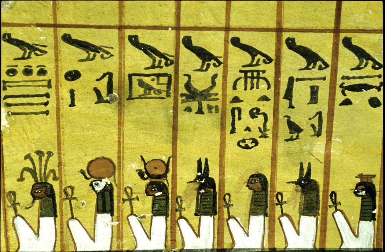 Forntida Egypten, Väggmålning Inherkhaus grav, Thebe, De adligas grav, 20:e dynastin, Sju av nattens tolv timmar (foto) av School Egyptian