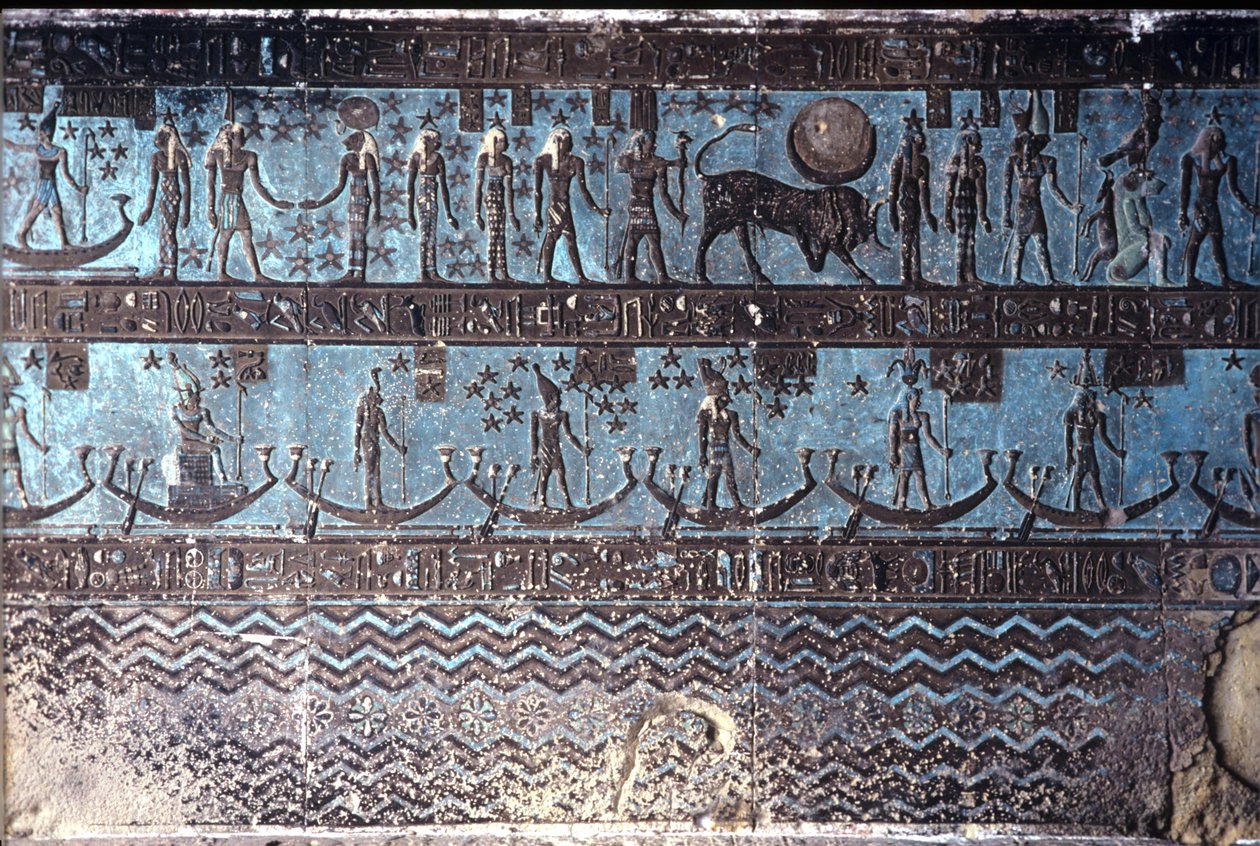 Forntida Egypten, Väggmålning/ristning, Astrologiska symboler från taket i den yttre hypostylsalen, Hathors tempel, Dendera (foto) av School Egyptian