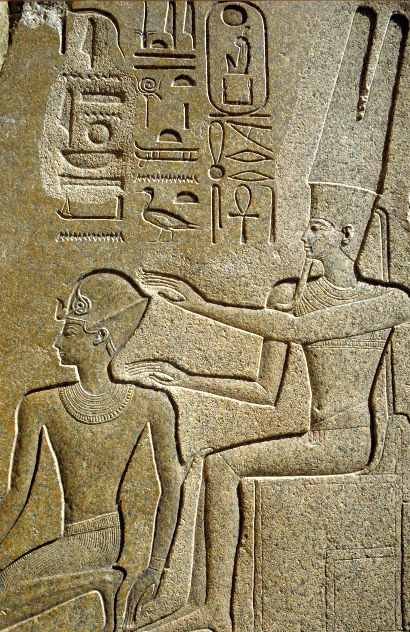 Forntida Egypten, Väggmålning/ristning, Hatshepsut välsignas av Amon Ra, Karnak-templet, Luxor av School Egyptian