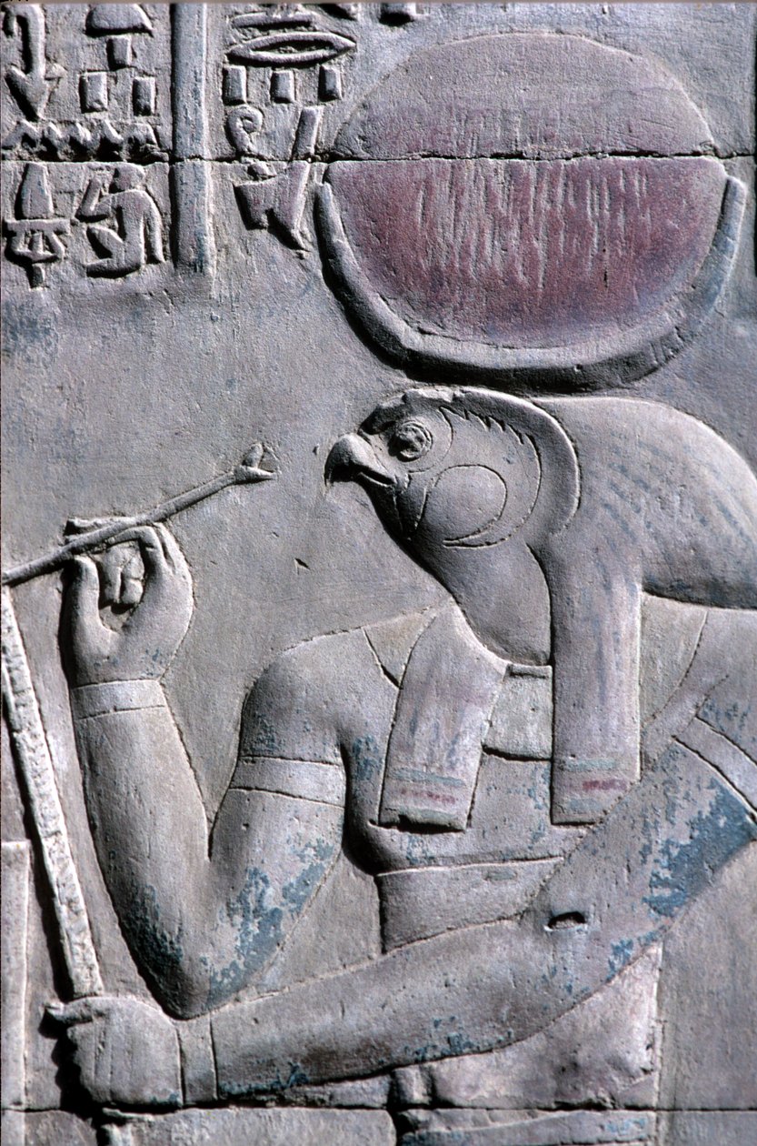 Forntida Egypten, Väggmålning/ristning, Horus skriver på papyrusrulle, Sebek- och Horustemplet, Kom Ombo (foto) av School Egyptian