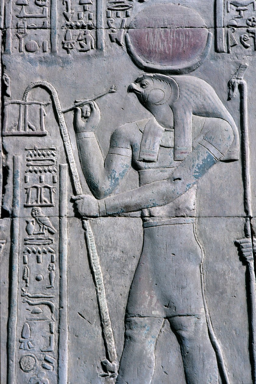 Forntida Egypten, Väggmålning/ristning, Horus skriver på papyrusrulle, Sebeks och Horus tempel, Kom Ombo (foto) av School Egyptian