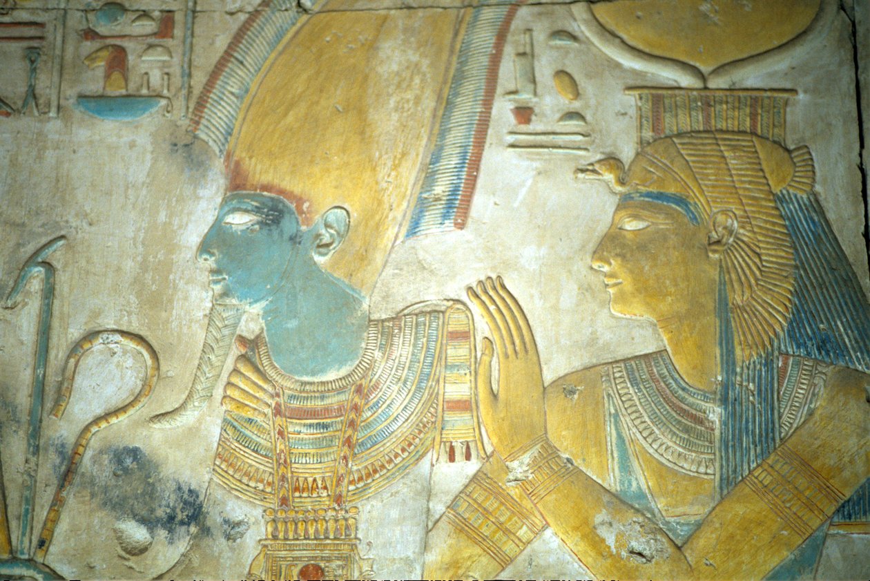 Forntida Egypten, Väggmålning/ristning, Isis och Osiris, Seti I:s tempel, Abydos (foto) av School Egyptian