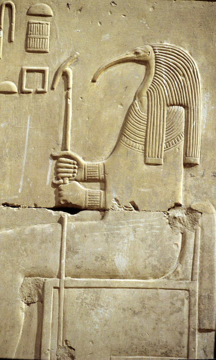 Forntida Egypten, Väggmålning/ristning, Guden Thoth, Seti I:s tempel, Abydos av School Egyptian