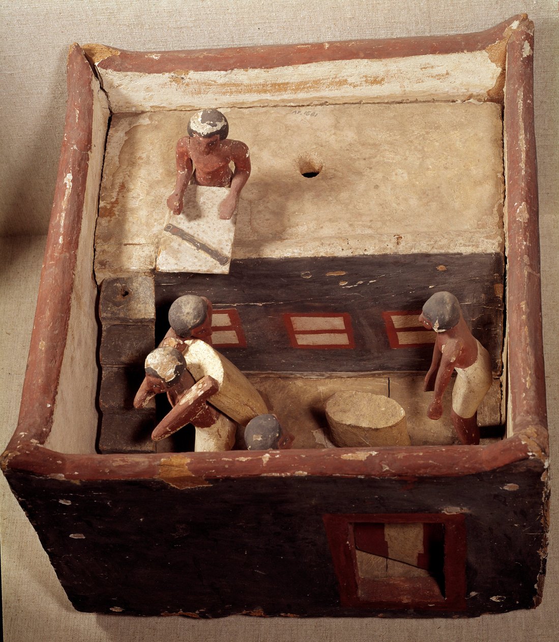 Egyptisk antikvitet: vindsmodell med skriftlärare som registrerar spannmålspriset. Tillverkad i målat trä. 12:e dynastin, Mellanriket (2033-1710 f.Kr.). Från Assiut. Dämpa. 0,32x0,44 m. Louvren, Paris av School Egyptian