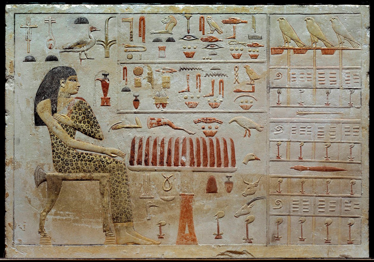 Egyptisk antikvitet: Nefertiabets kalkstensstele representerar framför en offertabell. 4:e dynastin (cirka 2620-2500 f.Kr.) Sön. 0,37x0,52 m Paris, Louvren av School Egyptian