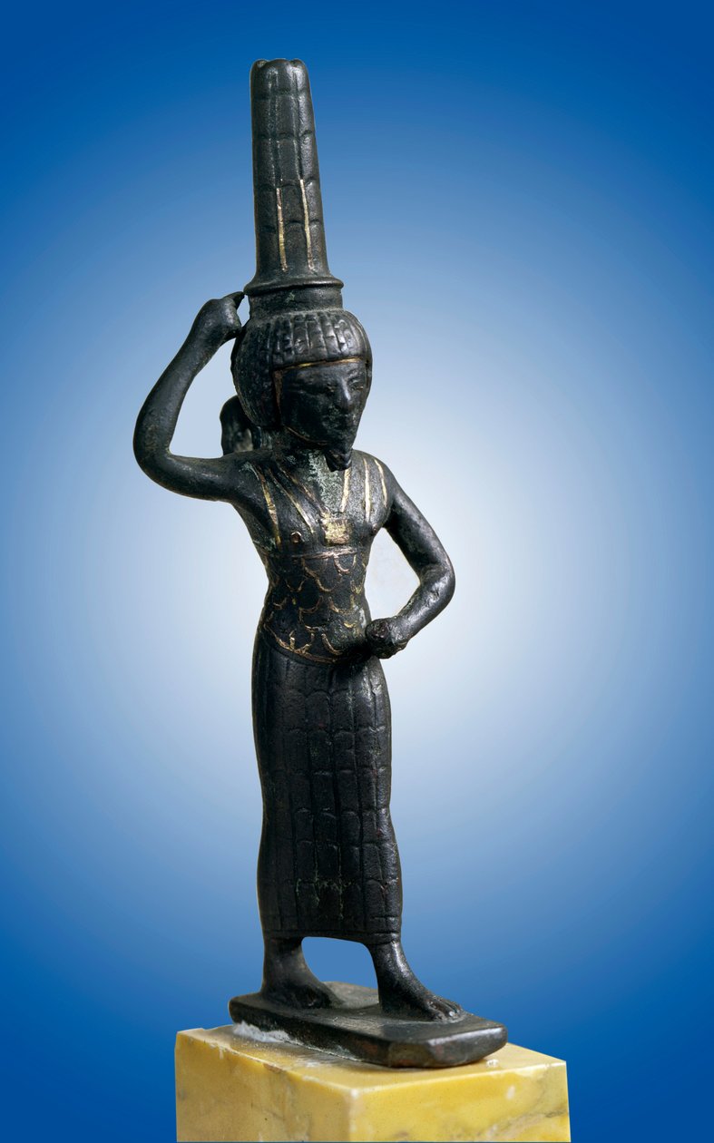 Egyptisk antikvitet: statyett av krigarguden Onouris (eller Chou), Paris, Louvren av School Egyptian