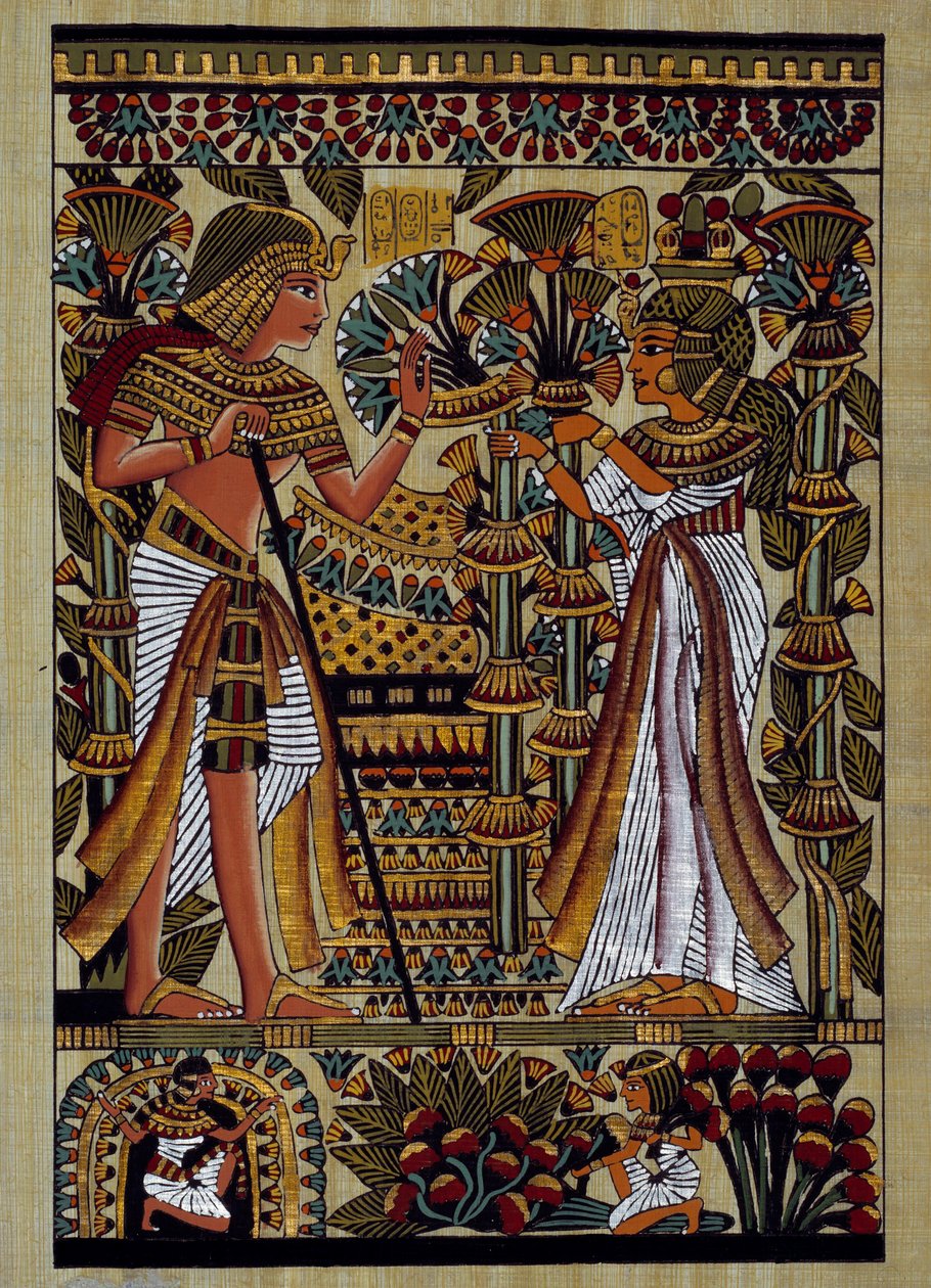 Egyptiska antikviteter: offer till farao. Papyrus, New Empire av School Egyptian