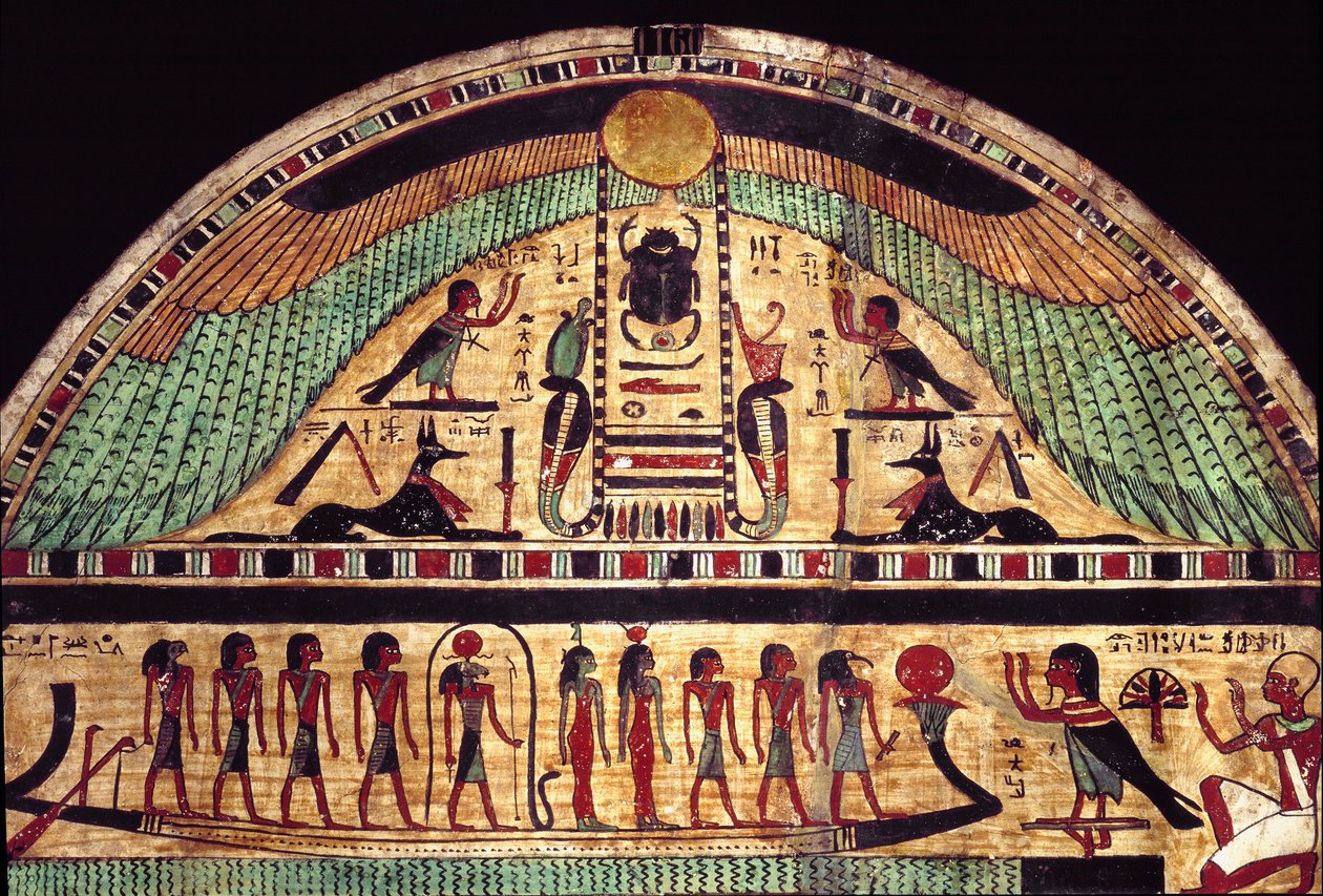 Begravningsstele för den store prästen av Amon Ousirour. (Målning på trä, 300-talet f.Kr.) av School Egyptian
